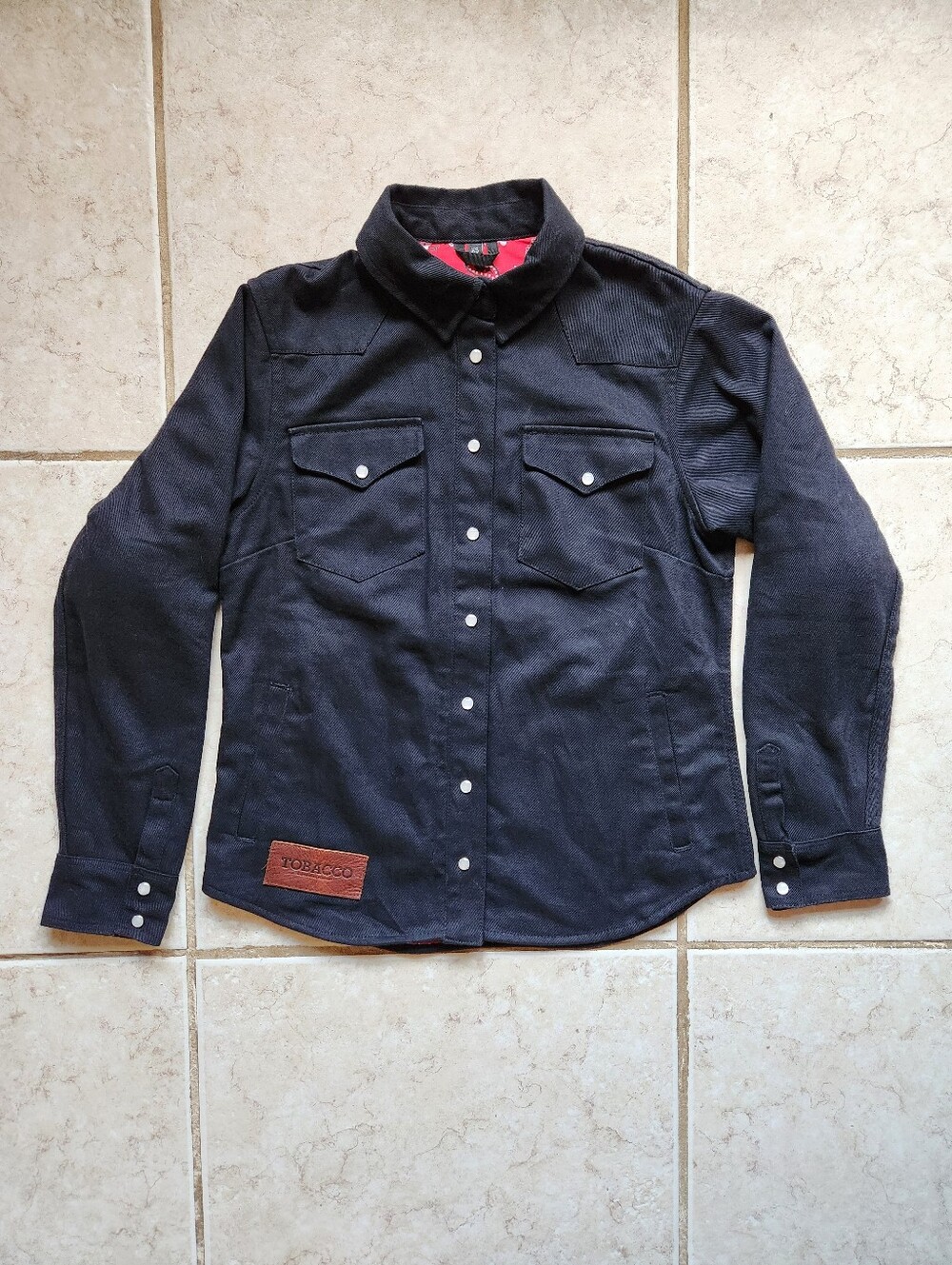 TOBACCO Motorwear The Riveter Riding Shirt XS Black Kevlar Red Bandana Armor